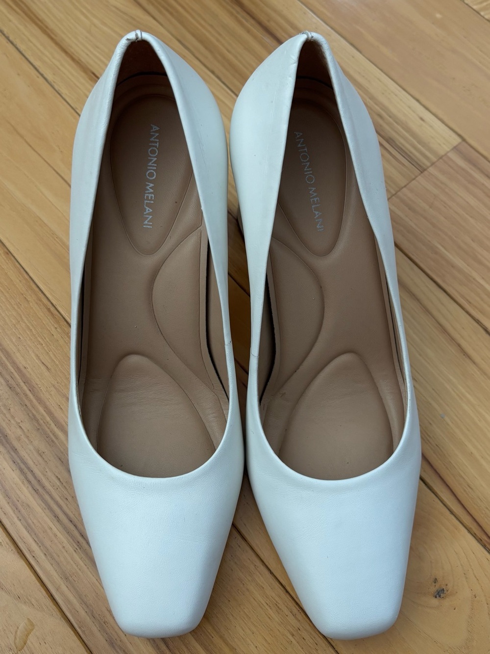 White Square Toe Block Heel Pumps - Picture 2 of 5